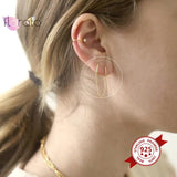 925 Silver Double Piercing Hoop Earrings Crystal Tassel Bohemia Jewelry
