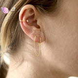 925 Silver Double Piercing Hoop Earrings Crystal Tassel Bohemia Jewelry