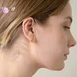 925 Silver Double Piercing Hoop Earrings Crystal Tassel Bohemia Jewelry