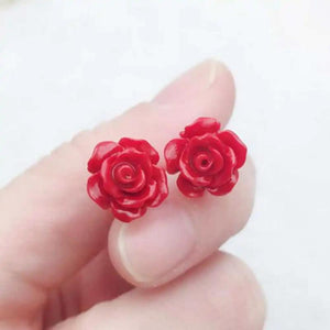 Red Coral Rose Earrings 925 Silver Needle Aquaculture Mother's Wedding Gift