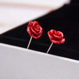 Red Coral Rose Earrings 925 Silver Needle Aquaculture Mother's Wedding Gift