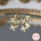 Minimalist Geometric Cross/Eyes/Heart Stud Earrings 925 Sterling Silver