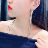 925 Silver Dangle Earrings Rhinestone Tassel Jewelry