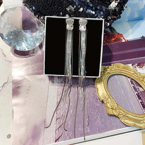 925 Silver Dangle Earrings Rhinestone Tassel Jewelry