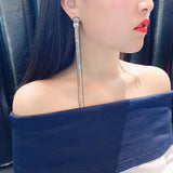 925 Silver Dangle Earrings Rhinestone Tassel Jewelry