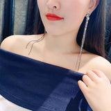 925 Silver Dangle Earrings Rhinestone Tassel Jewelry