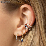 Navy Zircon Hoop Earrings Water Drop Dangle Jewelry