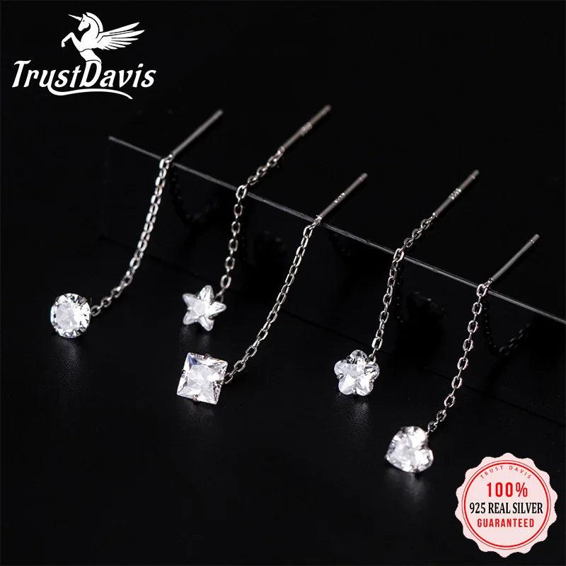 TrustDavis Zircon Stones Drop Earring for Women Wedding Party Fine Jewelry