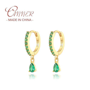 Green Zircon Earrings S925 Sterling Silver Hoop Earring Love Heart Flower