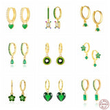Green Zircon Earrings S925 Sterling Silver Hoop Earring Love Heart Flower