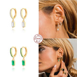 Green Zircon Earrings S925 Sterling Silver Hoop Earring Love Heart Flower