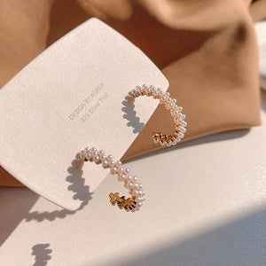 14K Plated Pearl Hoop Earrings for Women - Elegant Geometric Design