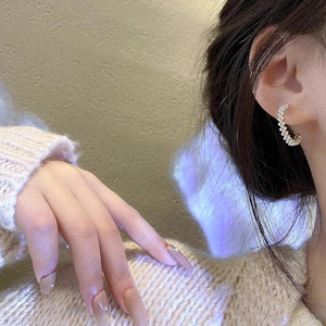 14K Plated Pearl Hoop Earrings for Women - Elegant Geometric Design