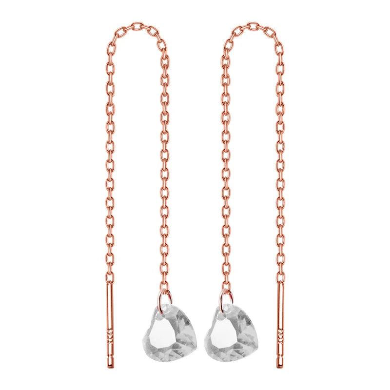 Trustdavis 925 Silver Rose Tassel Red Heart Earrings For Women