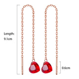 Trustdavis 925 Silver Rose Tassel Red Heart Earrings For Women