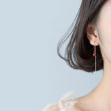 Trustdavis 925 Silver Rose Tassel Red Heart Earrings For Women
