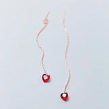 Trustdavis 925 Silver Rose Tassel Red Heart Earrings For Women