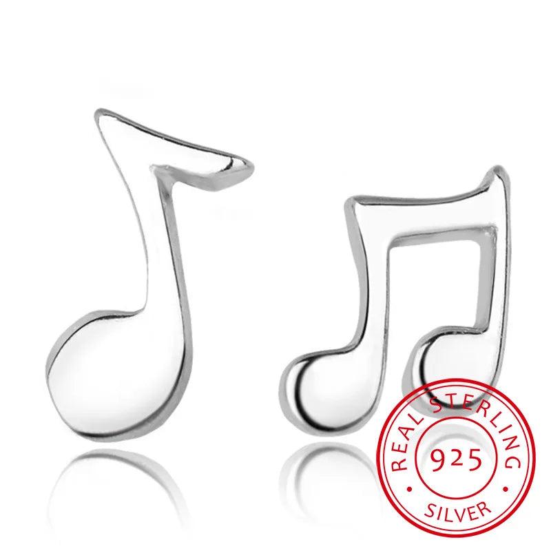 925 Sterling Silver Music Note Stud Earrings Gift for Girls Women