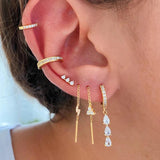 Silver Delicate Zircon Dangle Earrings Crystal Pendant Circle Earrings