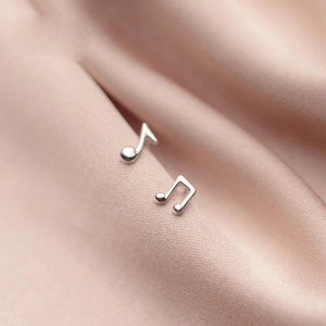 Music Note Stud Earrings 925 Silver