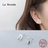 Music Note Stud Earrings 925 Silver