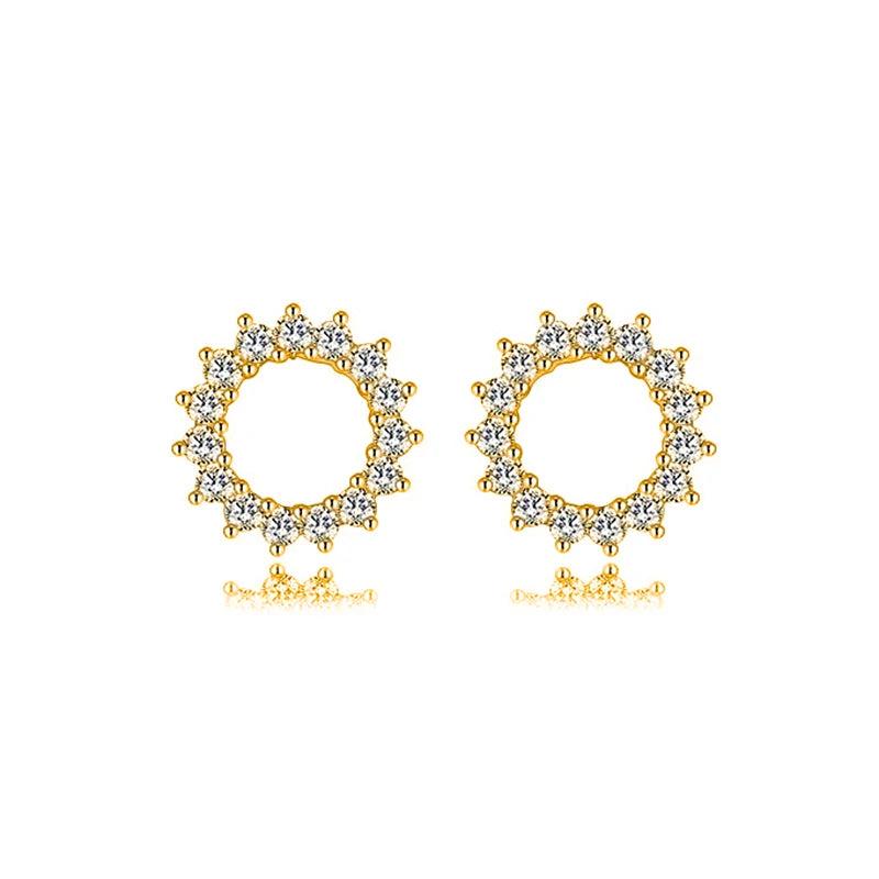 925 Sterling Silver Sun Stud Earrings CZ Silver Jewelry