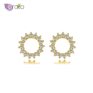 925 Sterling Silver Sun Stud Earrings CZ Silver Jewelry