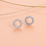 925 Sterling Silver Sun Stud Earrings CZ Silver Jewelry