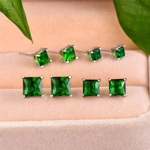 Green Square Stud Earrings 100% Real Sterling Silver 4/5/6/7mm