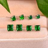Green Square Stud Earrings 100% Real Sterling Silver 4/5/6/7mm