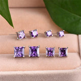 Green Square Stud Earrings 100% Real Sterling Silver 4/5/6/7mm