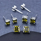 Green Square Stud Earrings 100% Real Sterling Silver 4/5/6/7mm