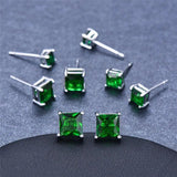 Green Square Stud Earrings 100% Real Sterling Silver 4/5/6/7mm