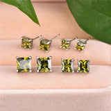 Green Square Stud Earrings 100% Real Sterling Silver 4/5/6/7mm