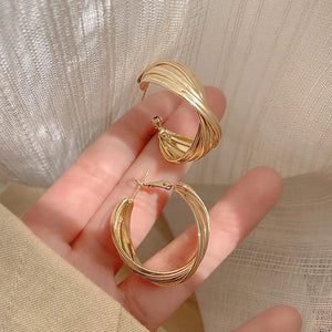 14k Plated Geometric C Hoop Earrings for Women, S925 Silver Needle Gift