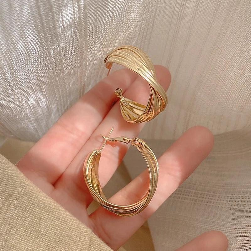 14k Plated Geometric C Hoop Earrings for Women, S925 Silver Needle Gift