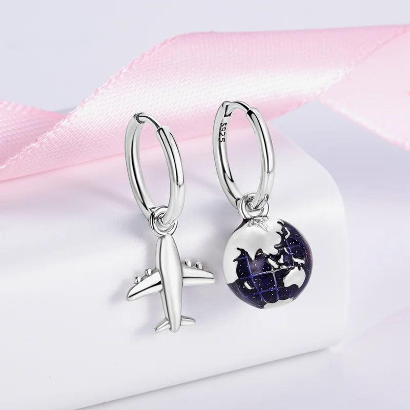 925 Silver Hoop Earring Airplane Butterfly Fit Girl Jewelry