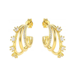 Silver Rainbow Claw Flower Stud Earrings Colorful Zircon Piercing Jewelry