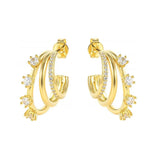 Silver Rainbow Claw Flower Stud Earrings Colorful Zircon Piercing Jewelry