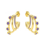 Silver Rainbow Claw Flower Stud Earrings Colorful Zircon Piercing Jewelry
