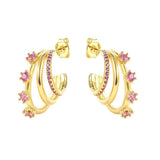 Silver Rainbow Claw Flower Stud Earrings Colorful Zircon Piercing Jewelry