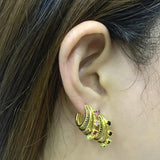 Silver Rainbow Claw Flower Stud Earrings Colorful Zircon Piercing Jewelry