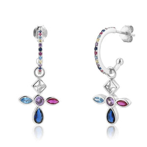 Cross Drop Earrings Silver 925 Crystal Pendientes