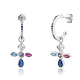 Cross Drop Earrings Silver 925 Crystal Pendientes