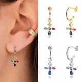 Cross Drop Earrings Silver 925 Crystal Pendientes