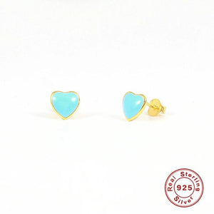 925 Silver Red Purple Enamel Heart Stud Earrings Girls Gift
