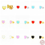 925 Silver Red Purple Enamel Heart Stud Earrings Girls Gift