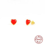 925 Silver Red Purple Enamel Heart Stud Earrings Girls Gift