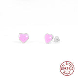 925 Silver Red Purple Enamel Heart Stud Earrings Girls Gift