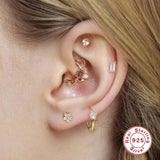 925 Sterling Silver Opal Stone Cartilage Hoop Earrings Teens Piercing